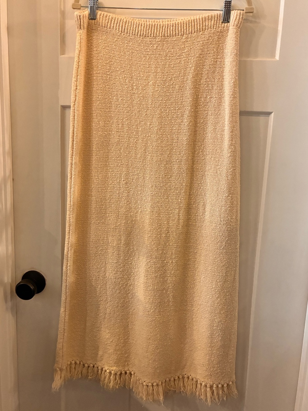 Marled Cream Knit Maxi Skirt with Fringe Hem